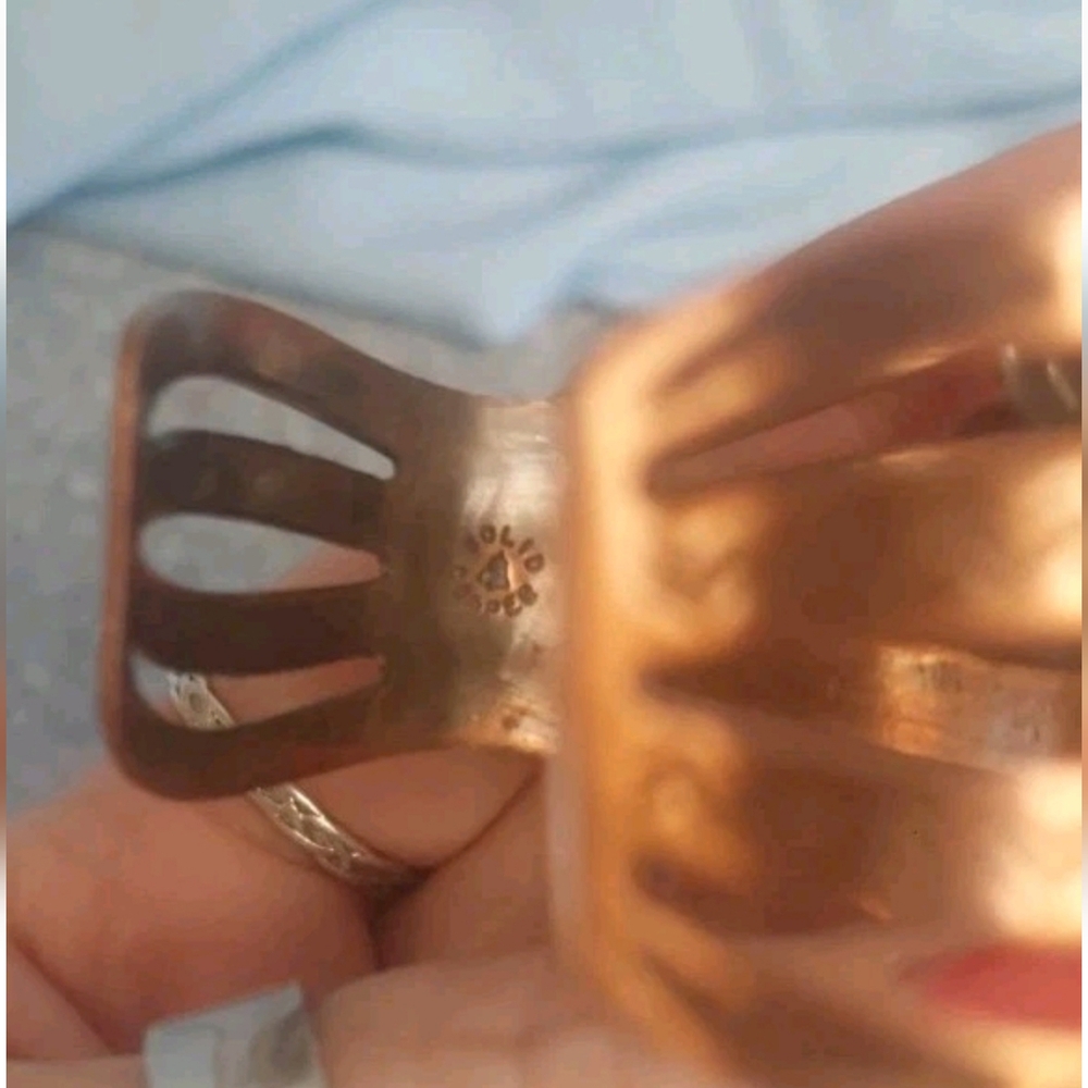 Vintage Bell Trading Post Solid Copper and Faux Turquoise Floral Cuff Bracelet - Picture 6 of 8